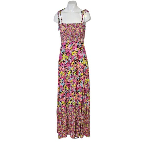 Maaji Bewitched Monet Maxi Dress, Smocked , Tie Straps, Beach, Resort, Size S - Picture 1 of 8